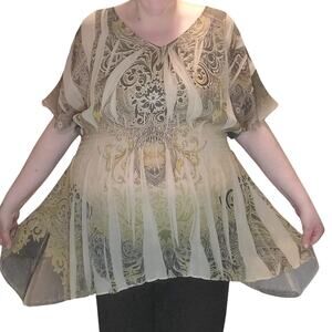 Ashley Stewart Plus 22W Boho Whimsigoth Earth Fairy Paisley Flowy Sheer Top